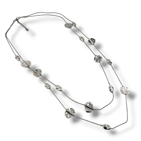 Silver Tone Modernist Brutalist Disc Satellite Double Strand Layered Necklace - Picture 2 of 7